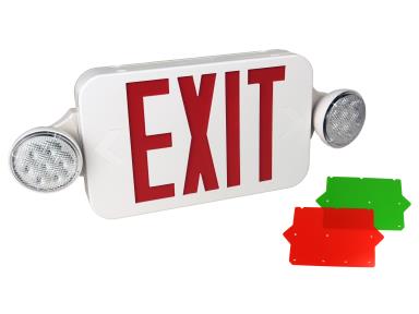 MaxLite EXC-RGW Exit Emergency Combo, Thermoplastic, Double Face, Red Green Letters, White, Battery Backup