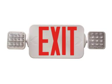 MaxLite EXC-RSQWRC Exit Emergency Combo, Thermoplastic, Red Letters, Square Heads, White, Remote Head Capable, Battery Backup