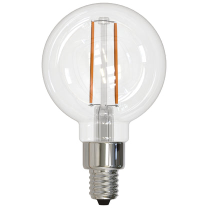 Bulbrite 776706 LED Filament 2.5 Watt G16 Light Bulb with a Clear Finish and a Candelabra Screw E12 Base - 2700K (Warm White Light) 250 Lumens