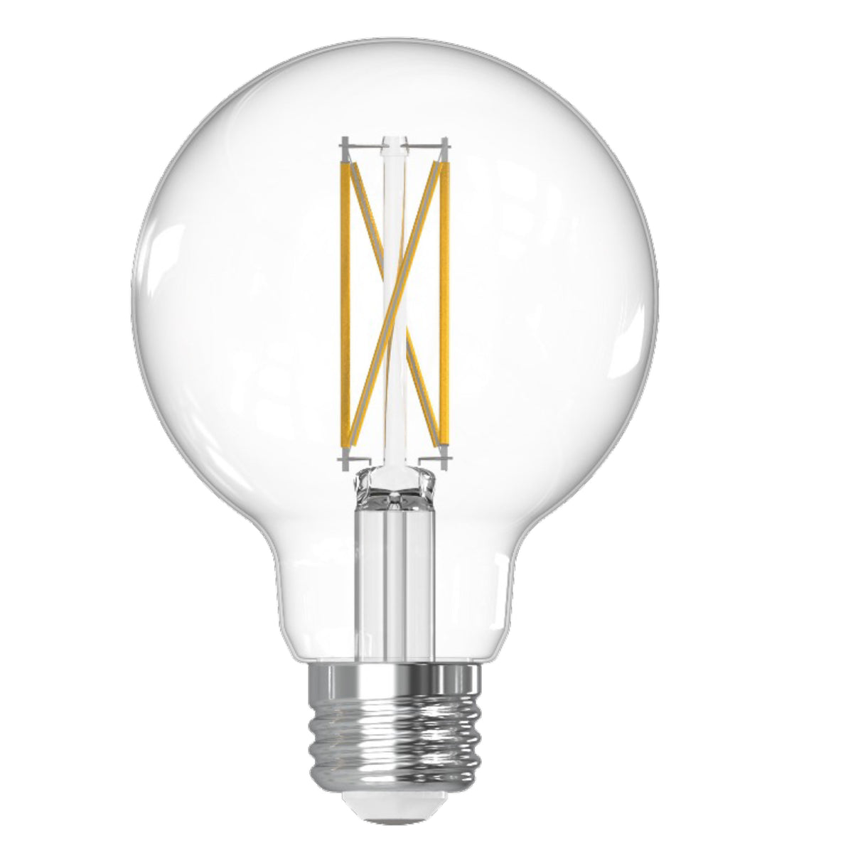 Bulbrite 776240 LED Filament Pack of 4, 7.6 Watt Dimmable G25 Light Bulb with Clear Finish and Medium Screw E26 Base - 3000K (Soft White Light) 800 lumens