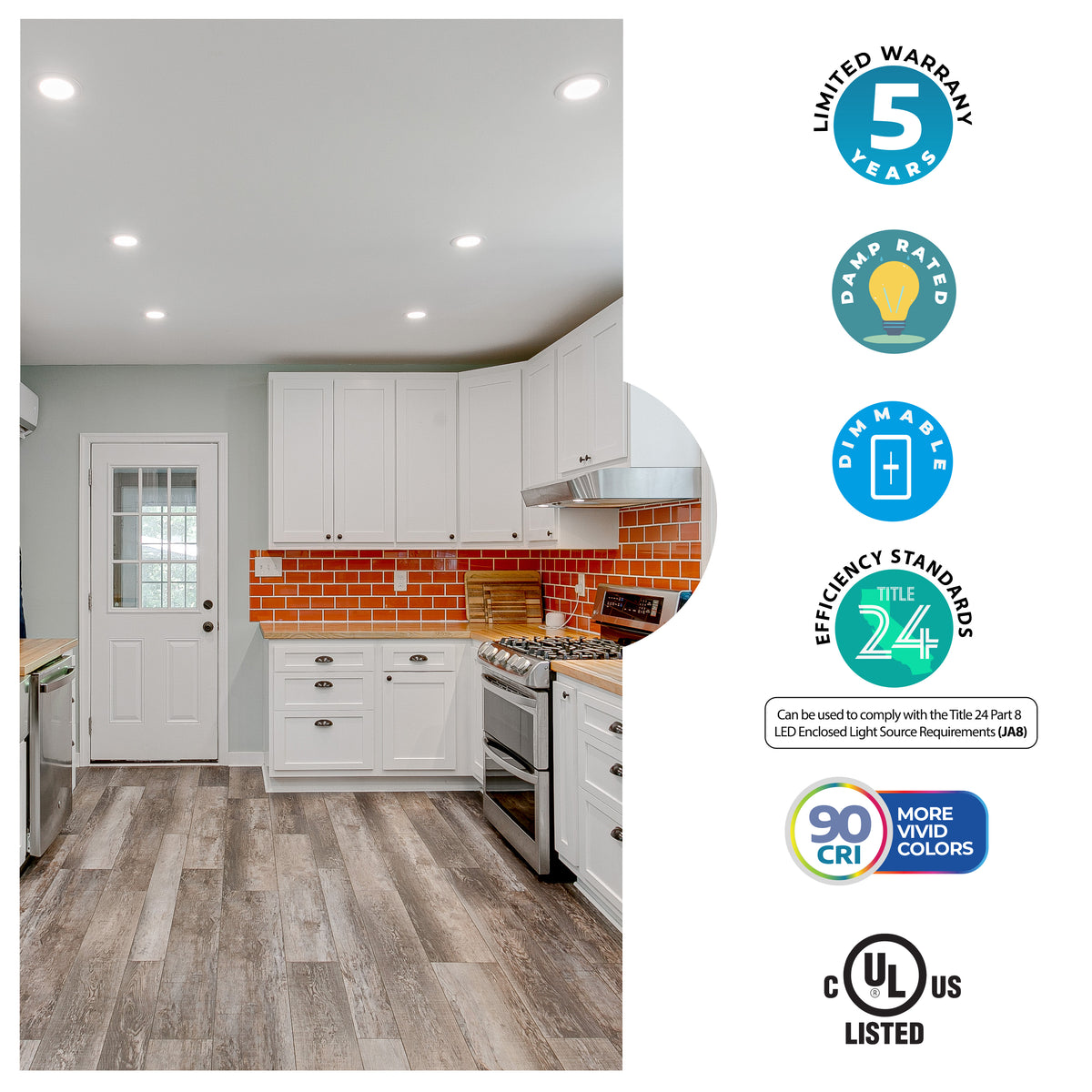 Bulbrite 773240 LED 4" Round Recessed Downlight Fixture with Metal Jbox, 65W Equivalent, 2700K Warm White Light, White Finish