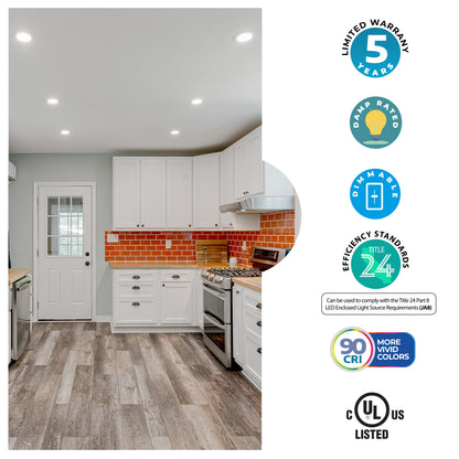 Bulbrite 773240 LED 4" Round Recessed Downlight Fixture with Metal Jbox, 65W Equivalent, 2700K Warm White Light, White Finish