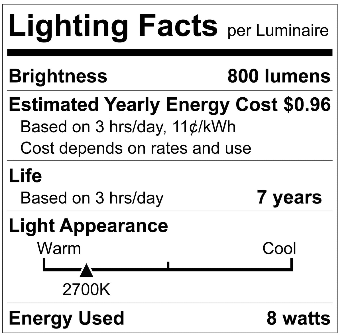 Luxrite LR21530 A19 8W 2700K - 8 Pack LED Light Bulb