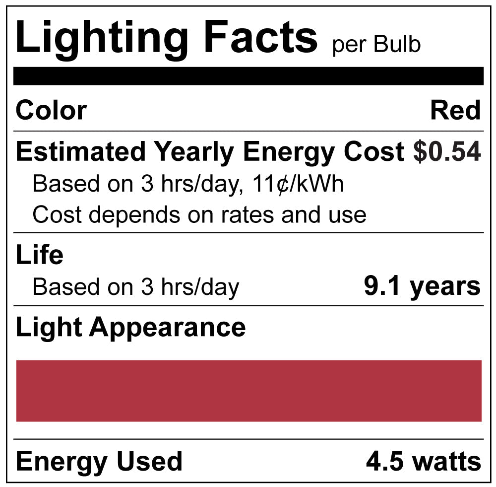 Luxrite LR21740 E12 4.5W Red Filament Torpedo LED Light Bulb