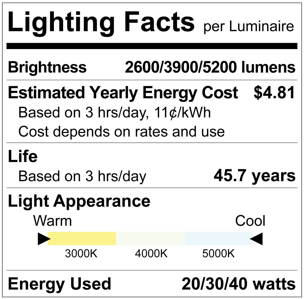 Luxrite LR25225 4' Quick Release Slim Linear Fixture - 3CCT & Wattage Selectable High Output