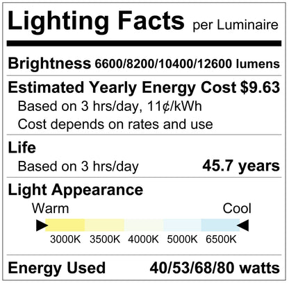 Luxrite LR25356 8' High Output Narrow Linear Fixture - 5CCT & 4 Wattage Selectable