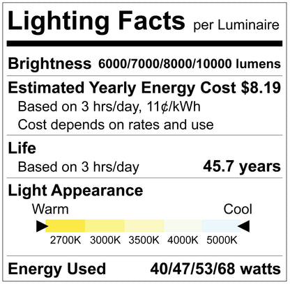 Luxrite LR25364 4' Very High Output Linear Fixture Sensor Ready - 5CCT & 4 Wattage Selectable