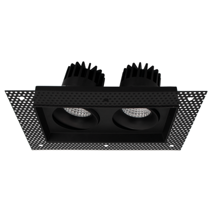 Luxrite LR32203 30W OMNI2 - Two Head Regressed Trimless Multi-head Gimbal 5CCT Selectable Black Finish - Dual Dimming/universal Voltage