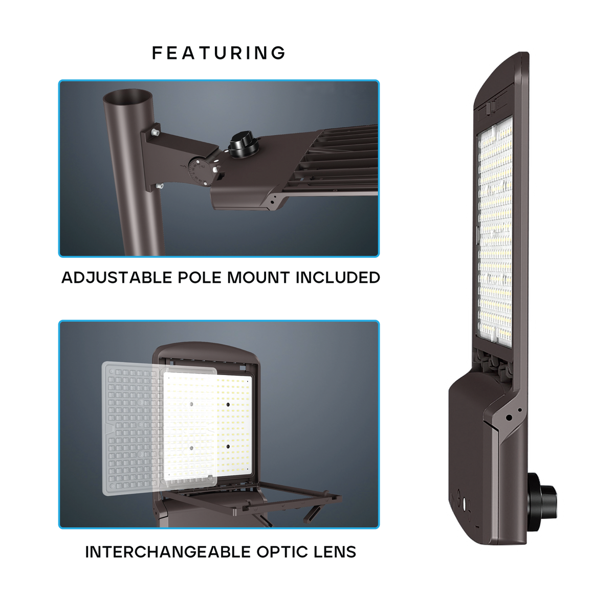 Luxrite LR41132 300W Adjustable Shoebox Light - Optic LENS/3CCT/3WATTAGE Selectable