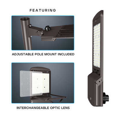 Luxrite LR41132 300W Adjustable Shoebox Light - Optic LENS/3CCT/3WATTAGE Selectable