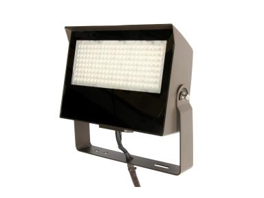 MaxLite MSF80UA-WCSBKTYPCTA Slim Flood, 55/70/80W 120-277V, 0-10V Dimming, Adjustable Beam, WATT/CCT Selectable, Bronze, Knuckle 1/2" Threaded Nipple Yoke Mount, Photocell - TAA