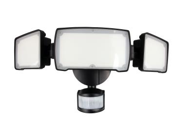 MaxLite MSL3HL Security Flood Light With Motion Sensor, 3 Head, 50W, 120V, Black