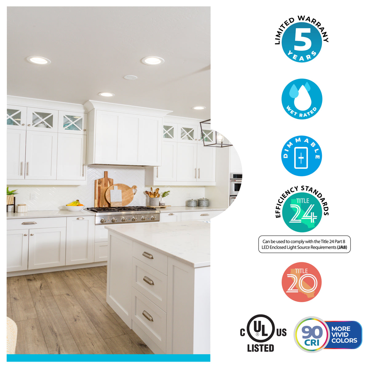 Bulbrite 773165 14 Watt 5/6" Integrated LED Recessed Downlight with E26 Quick Connect Adapter 2700K Warm White Light, 1100 Lumens