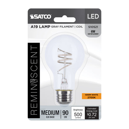 Satco S10521 6W A19 Warm White LED Light Bulb Medium Base