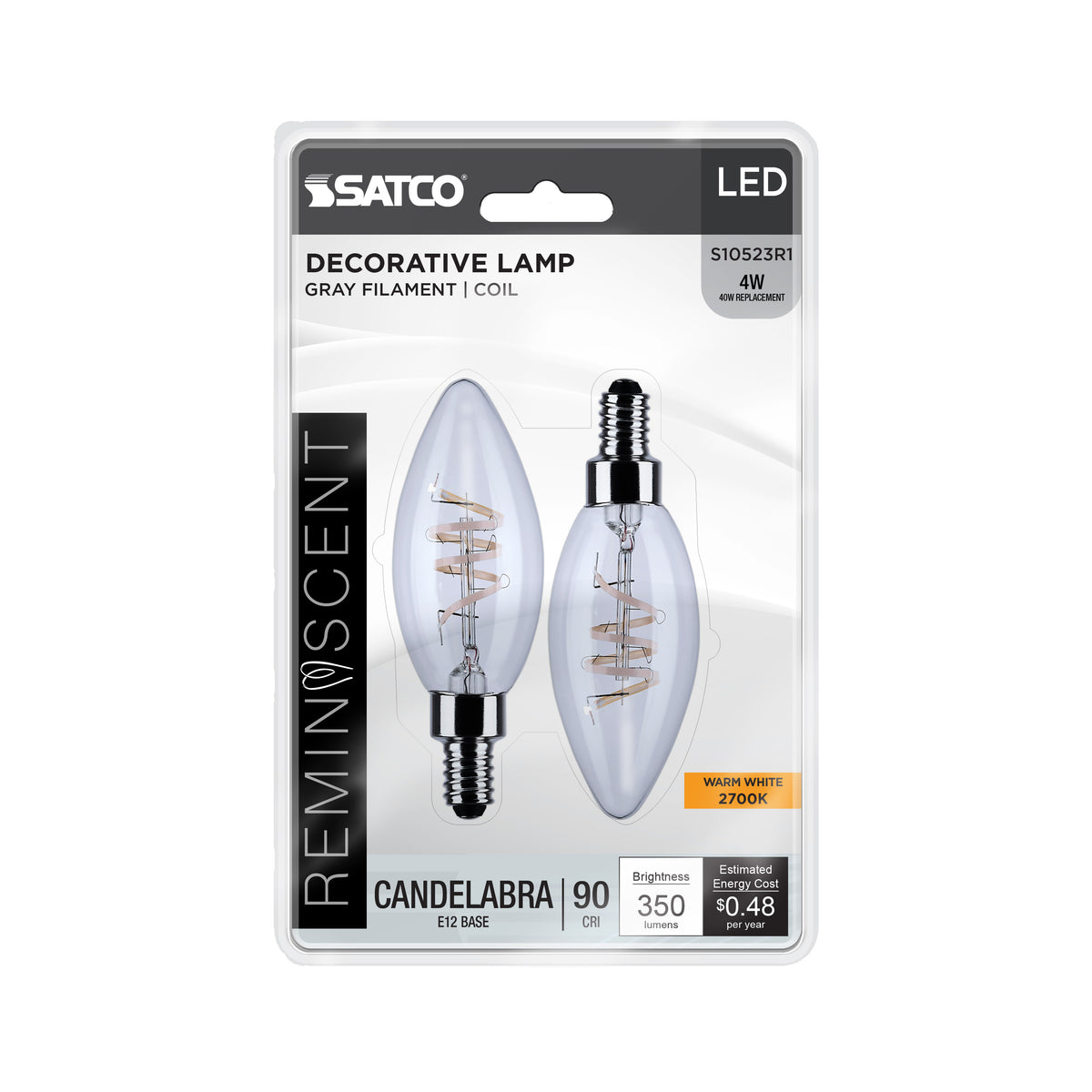 Satco S10523R1 4W B11 Warm White LED Light Bulb Candelabra Base
