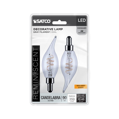 Satco S10524R1 4W CA11 Warm White LED Light Bulb Candelabra Base