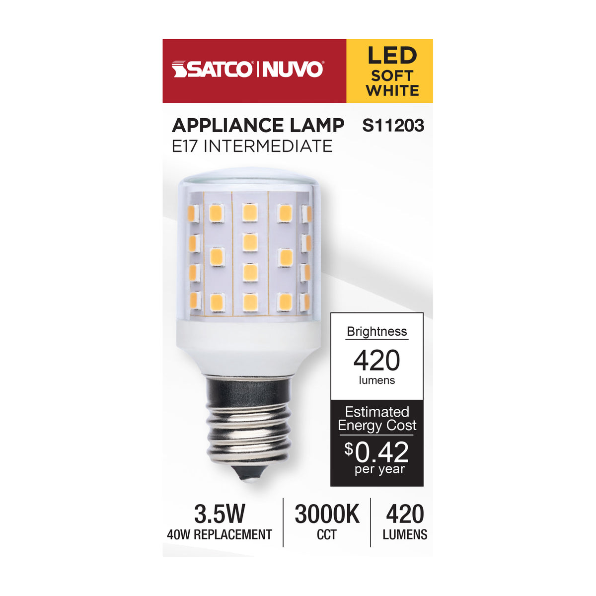 Satco S11203 3.5W T14 Soft White LED Light Bulb Intermediate Base