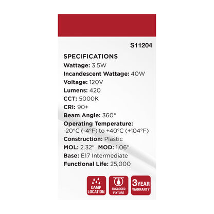 Satco S11204 3.5W T14 Natural Light LED Light Bulb Intermediate Base