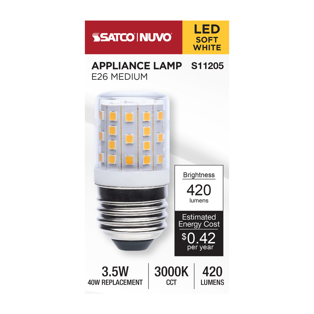 Satco S11205 3.5W T14 Soft White LED Light Bulb Medium Base
