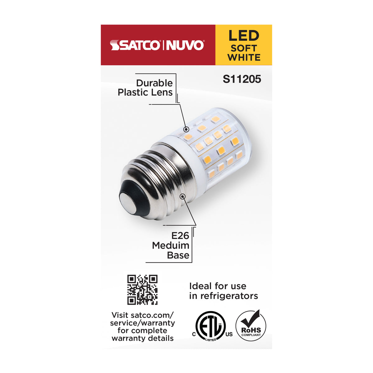 Satco S11205 3.5W T14 Soft White LED Light Bulb Medium Base