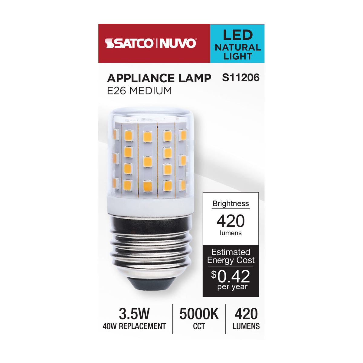 Satco S11206 3.5W T14 Natural Light LED Light Bulb Medium Base