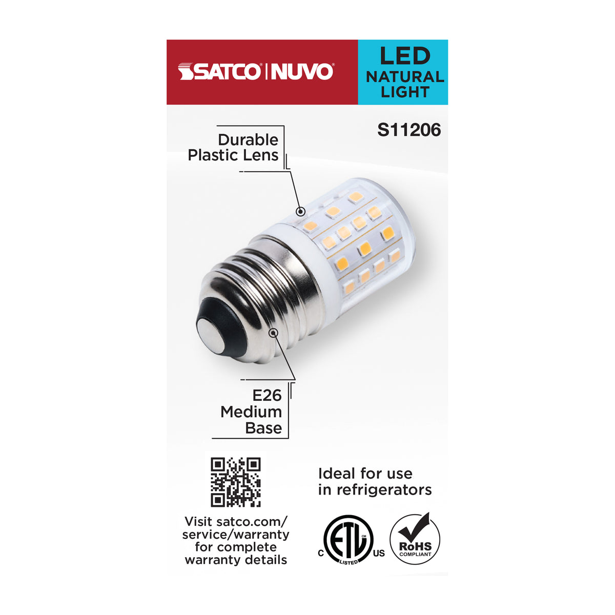 Satco S11206 3.5W T14 Natural Light LED Light Bulb Medium Base