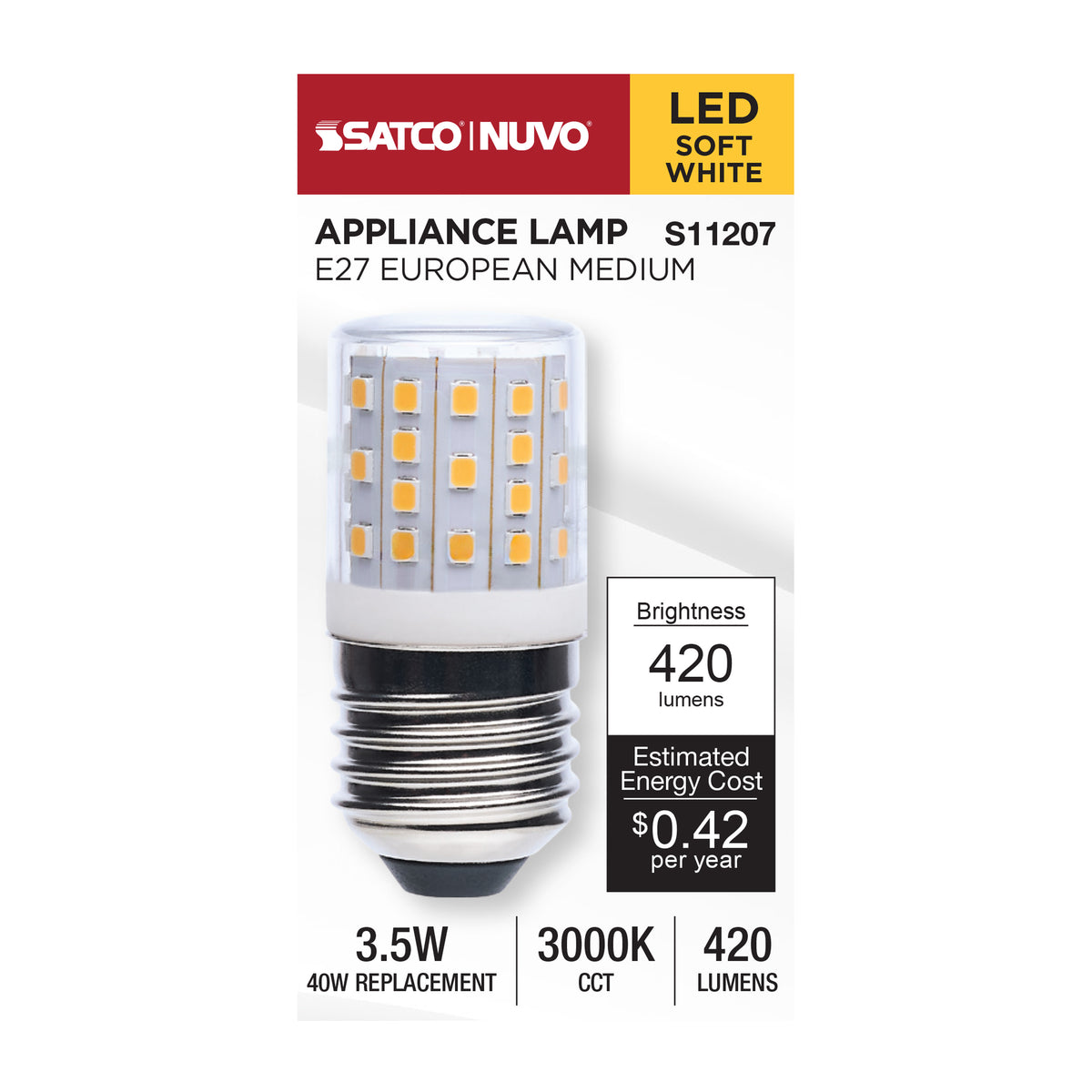 Satco S11207 3.5W T14 Soft White LED Light Bulb European Medium Base