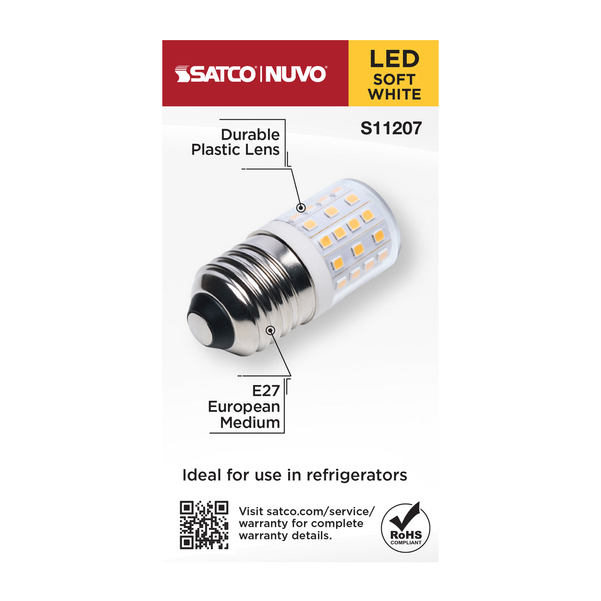 Satco S11207 3.5W T14 Soft White LED Light Bulb European Medium Base