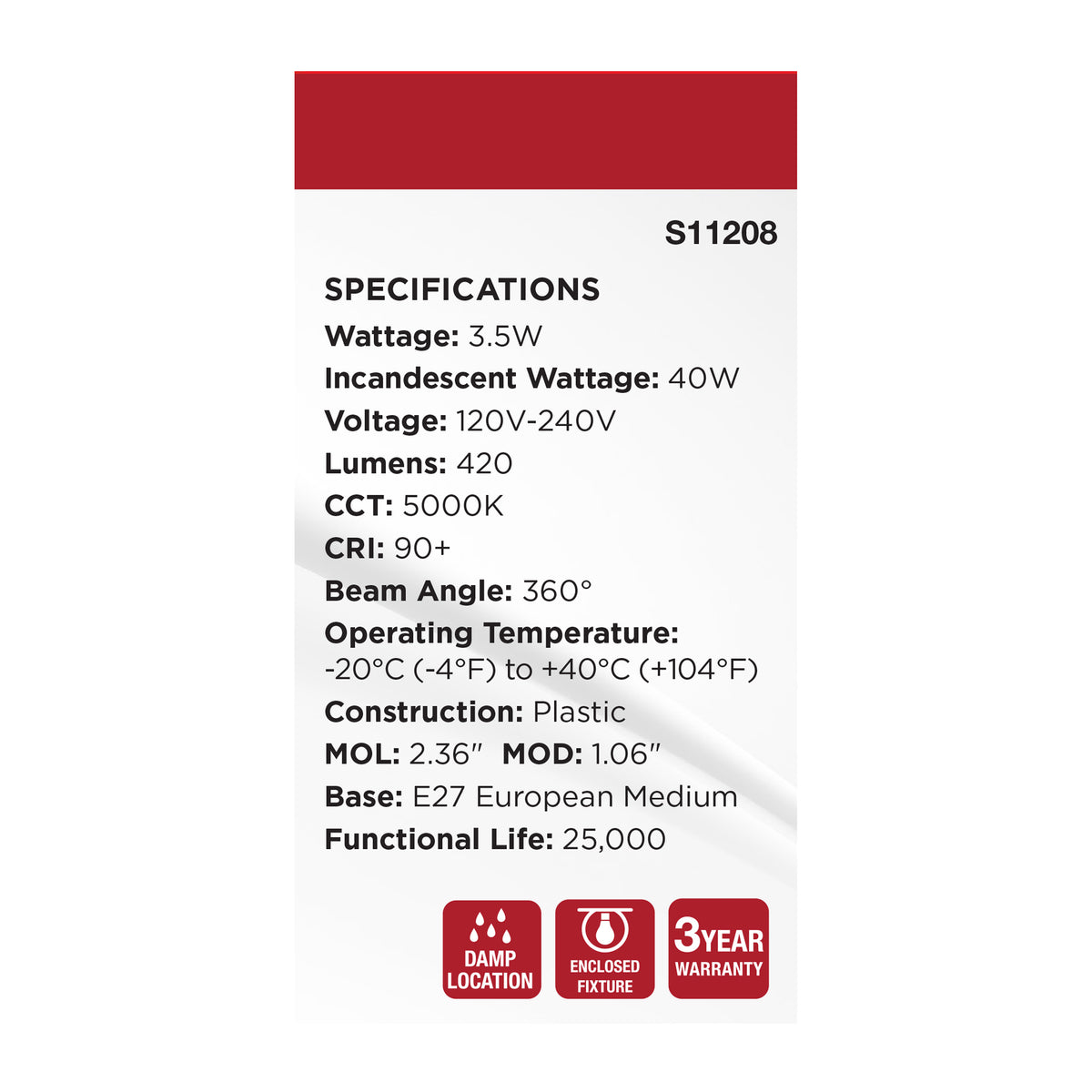 Satco S11208 3.5W T14 Natural Light LED Light Bulb European Medium Base