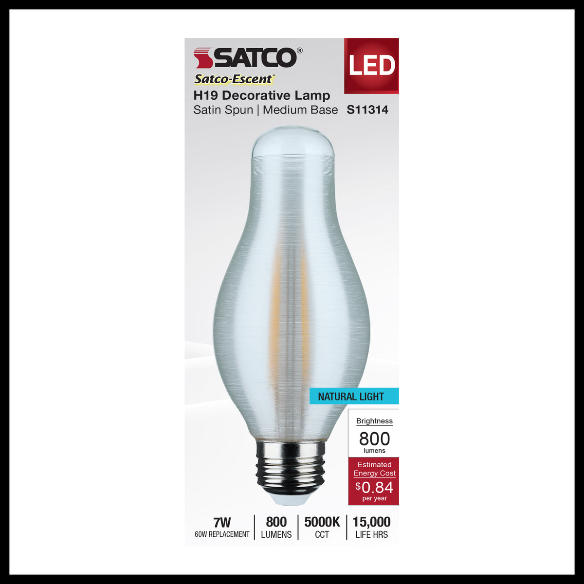 Satco S11314 7W H19 Natural Light LED Light Bulb Medium Base