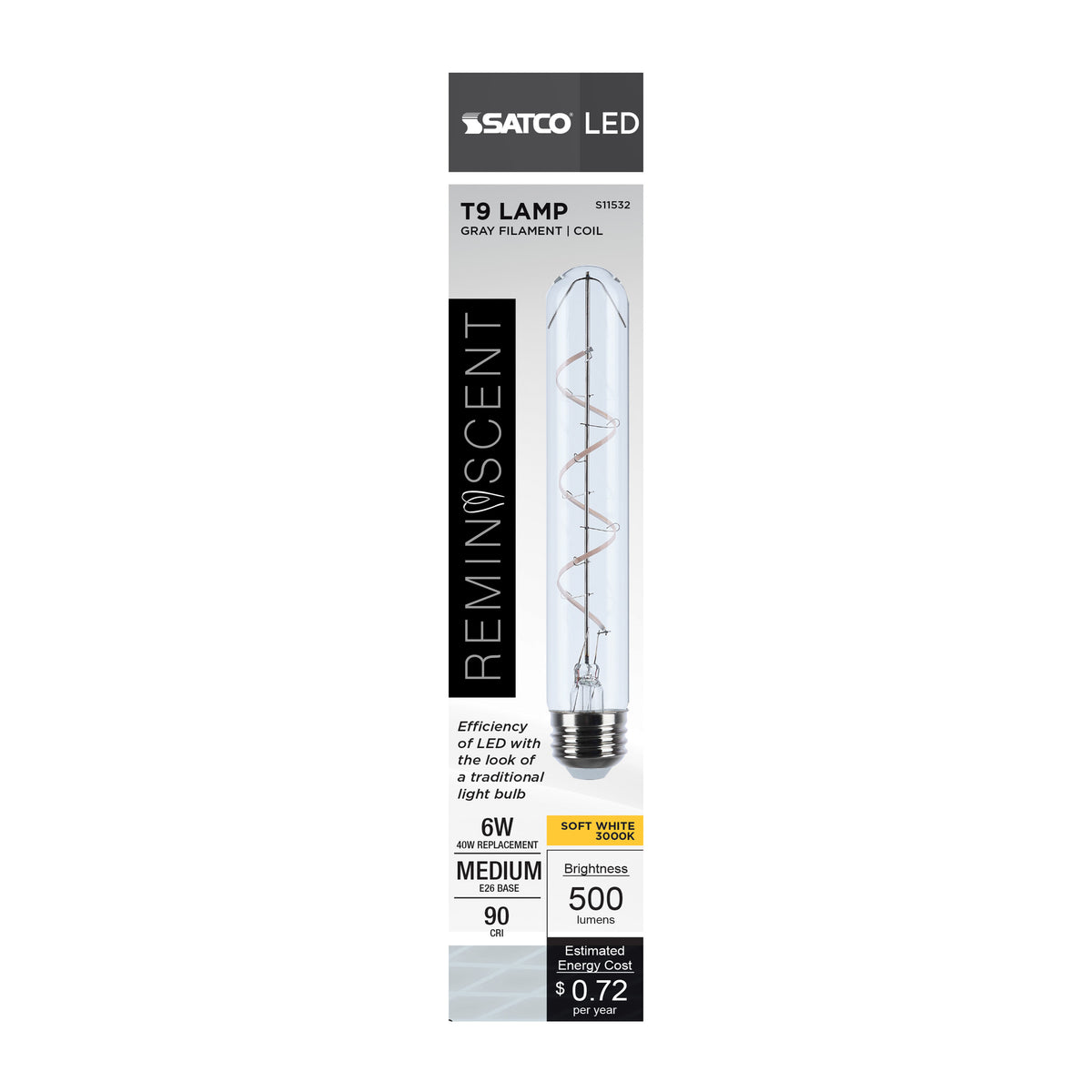 Satco S11532 6W T9 Soft White LED Light Bulb Medium Base