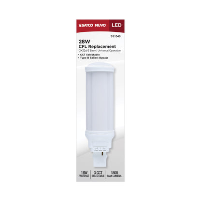 Satco S11546 18W PL CCT Selectable LED Light Bulb GX32d (2-Pin) Base