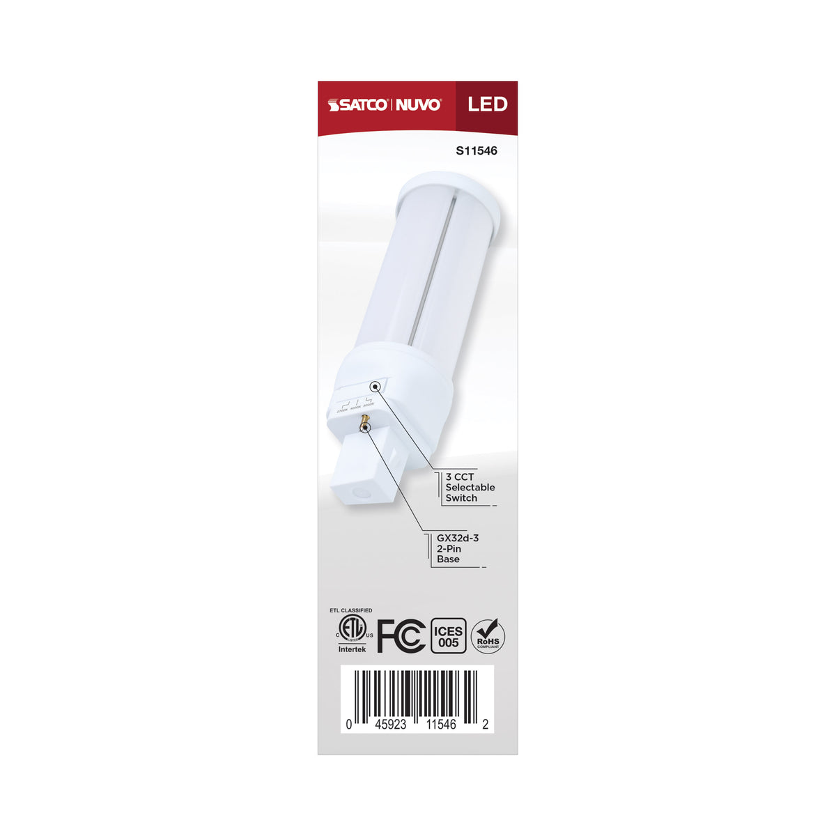 Satco S11546 18W PL CCT Selectable LED Light Bulb GX32d (2-Pin) Base