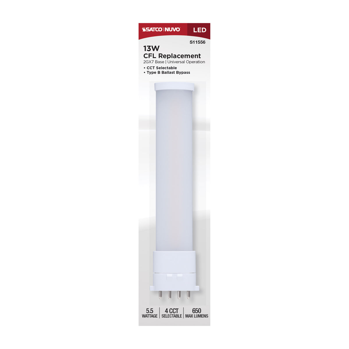 Satco S11556 5.5W PL CCT Selectable LED Light Bulb 2GX7 (4-Pin) Base