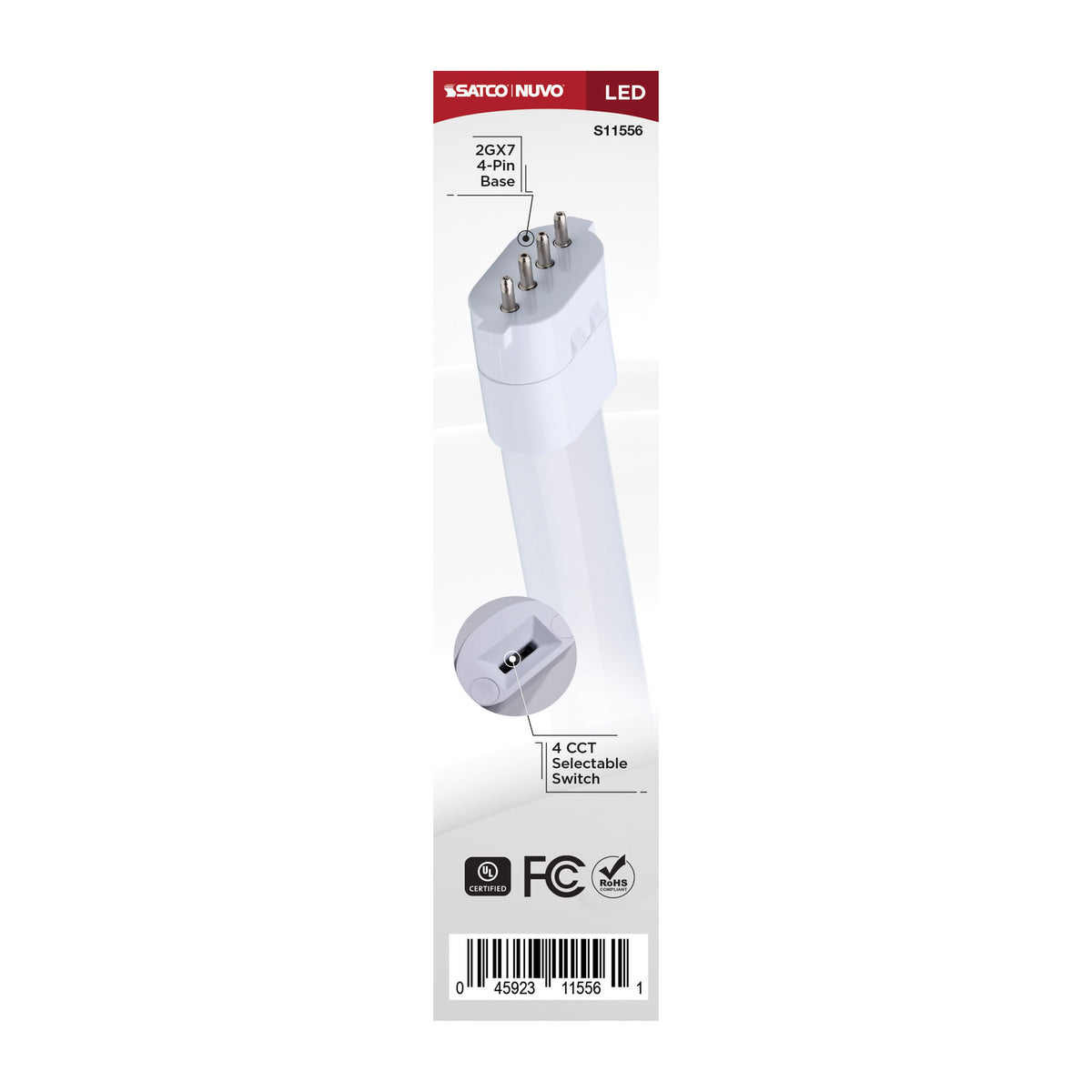 Satco S11556 5.5W PL CCT Selectable LED Light Bulb 2GX7 (4-Pin) Base
