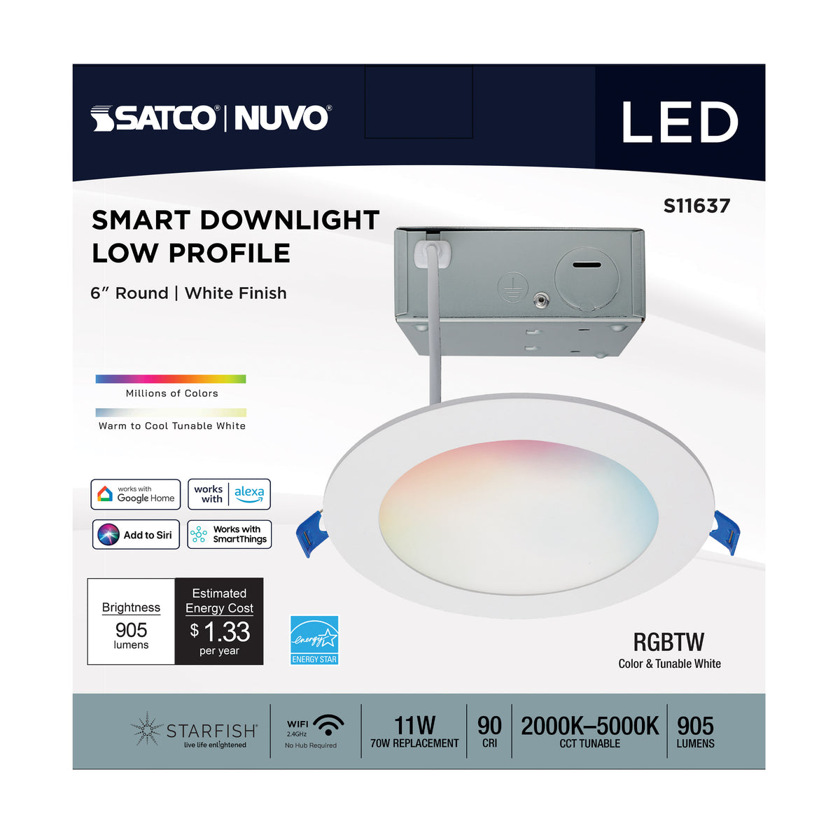 Satco S11637 11W Integrated LED CCT Selectable LED Light Bulb Integrated Base