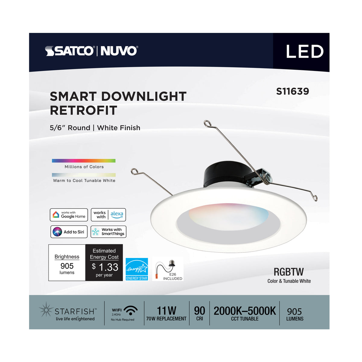 Satco S11639 11W Integrated LED CCT Selectable LED Light Bulb Medium Adapter Base