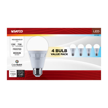Satco S11776R1 12W A19 CCT Selectable LED Light Bulb Medium Base