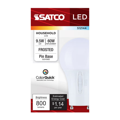 Satco S12144 9.5W A19 CCT Selectable LED Light Bulb Bi Pin GU24 Base