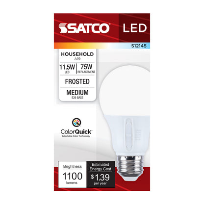 Satco S12145 11.5W A19 CCT Selectable LED Light Bulb Medium Base