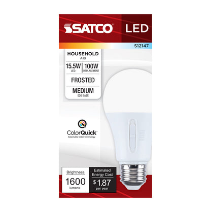 Satco S12147 15.5W A19 CCT Selectable LED Light Bulb Medium Base