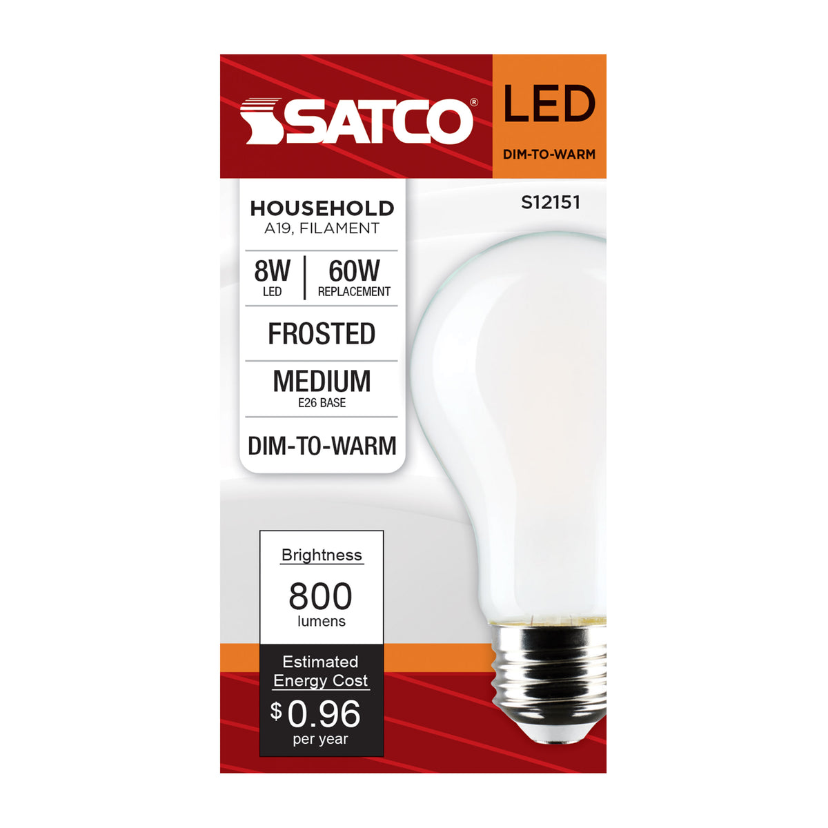 Satco S12151 8W A19 CCT Selectable LED Light Bulb Medium Base