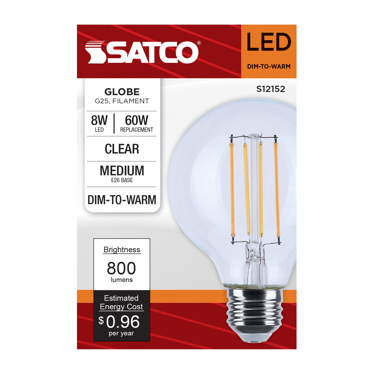 Satco S12152 8W G25 CCT Selectable LED Light Bulb Medium Base