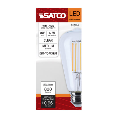 Satco S12154 8W ST19 CCT Selectable LED Light Bulb Medium Base