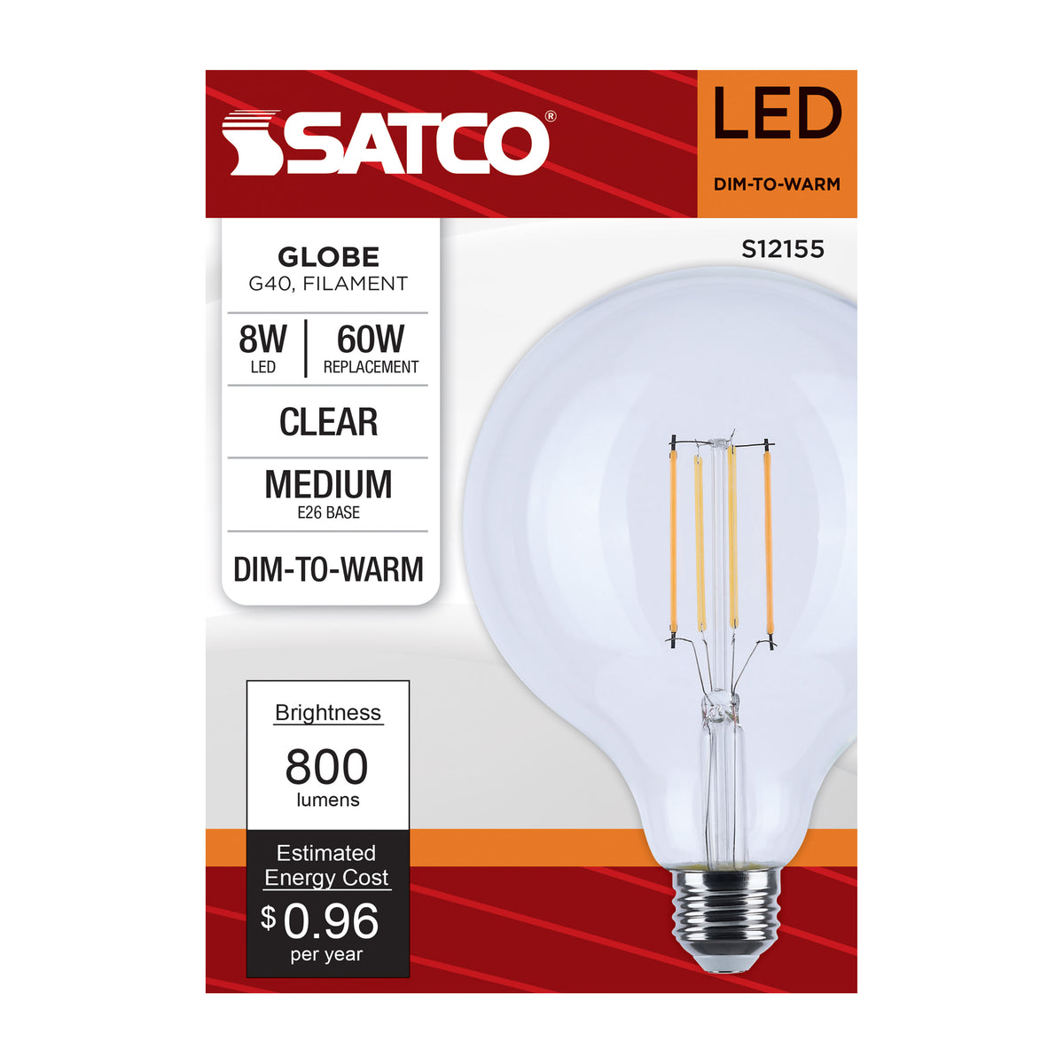 Satco S12155 8W G40 CCT Selectable LED Light Bulb Medium Base