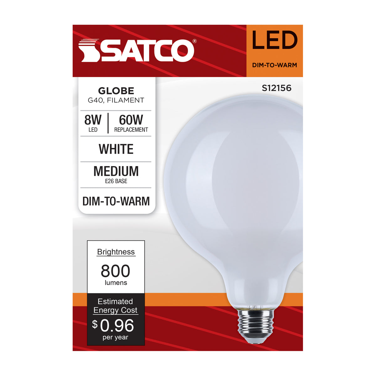 Satco S12156 8W G40 CCT Selectable LED Light Bulb Medium Base