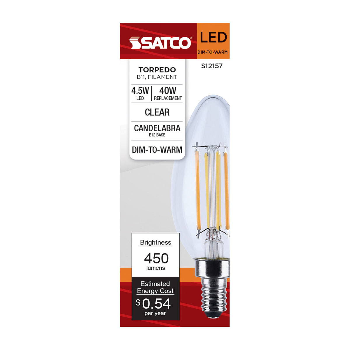 Satco S12157 4.5W B11 CCT Selectable LED Light Bulb Candelabra Base