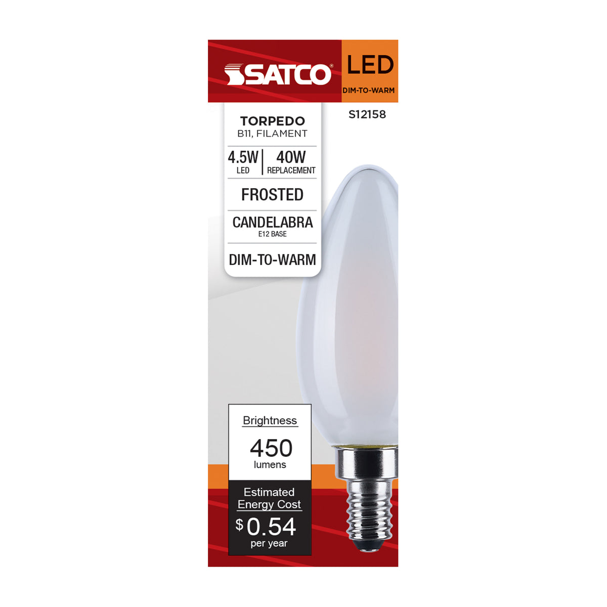 Satco S12158 4.5W B11 CCT Selectable LED Light Bulb Candelabra Base