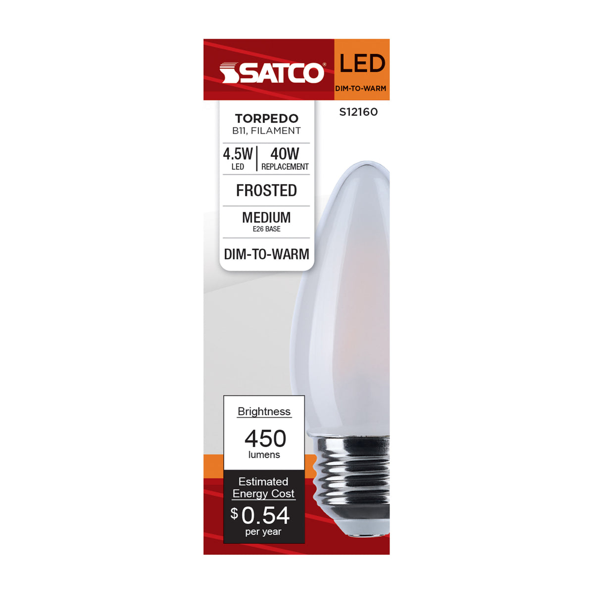 Satco S12160 4.5W B11 CCT Selectable LED Light Bulb Medium Base
