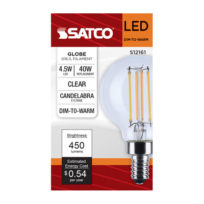 Satco S12161 4.5W G16.5 CCT Selectable LED Light Bulb Candelabra Base